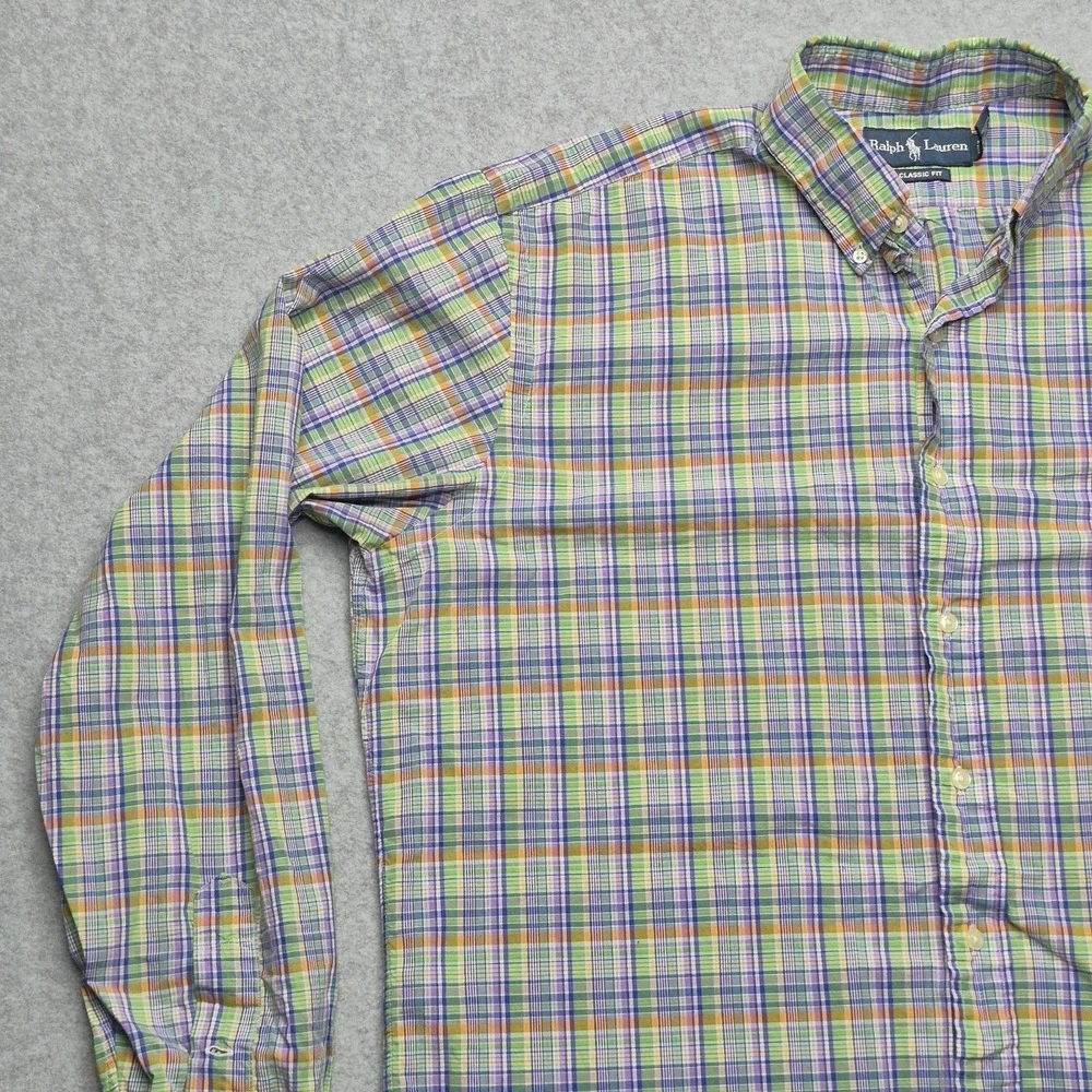 Polo Ralph Lauren Shirt Mens L Tall LT Classic Fit Plaid Long Sleeve Cotton